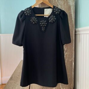 Karta by Anthropologie Black Jewel Embellished Puff Sleeve Top Size L